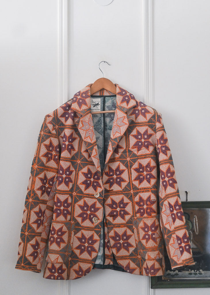 Hayden, Chest 42 Inches, XL, Nokshi Vintage Fabric Kantha Blazer, Unisex - kinchecom