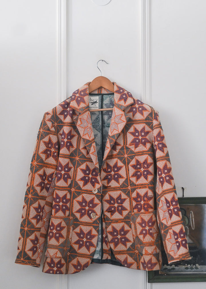 Hayden, Chest 42 Inches, XL, Nokshi Vintage Fabric Kantha Blazer, Unisex - kinchecom