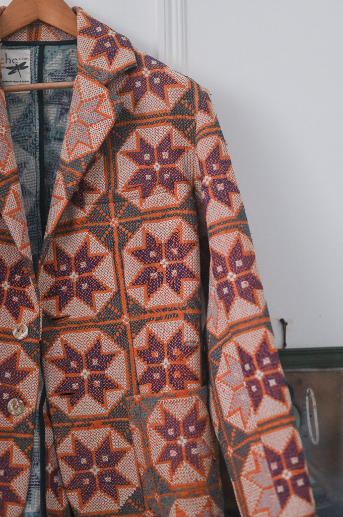 Hayden, Chest 42 Inches, XL, Nokshi Vintage Fabric Kantha Blazer, Unisex - kinchecom
