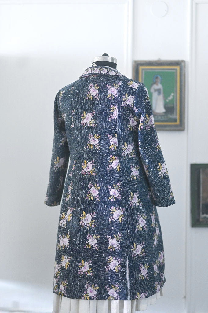 Celeste, Handmade Vintage Kantha Long Blazer in XL - kinchecom