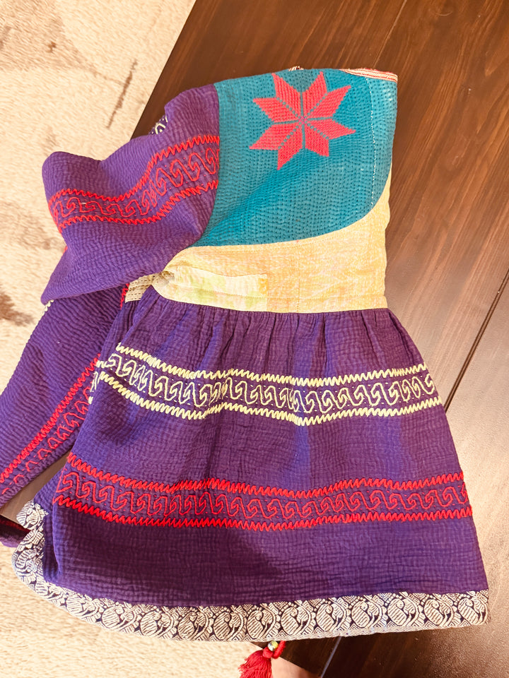 Medium, Budapest, Vintage Kantha, Flared Boho Jacket with Vintage Embroidery kinche Rare - kinchecom