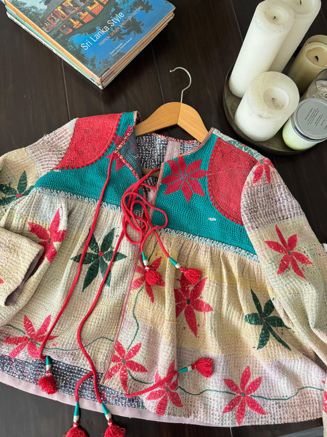 Large, Vienna, Vintage Kantha, Flared Boho Jacket with Vintage Embroidery kinche Rare - kinchecom