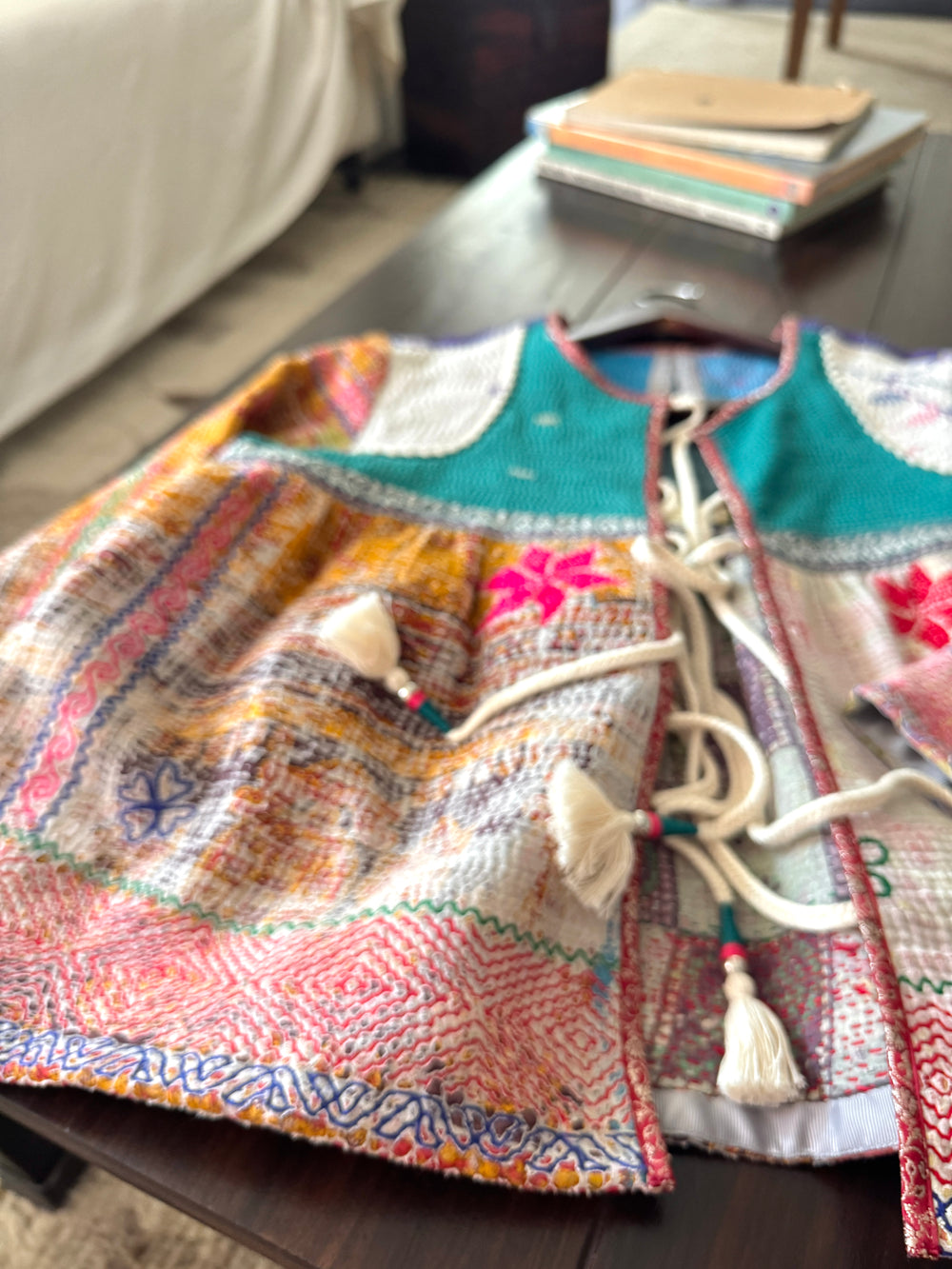 XL,Milan, Vintage Kantha, Flared Boho Jacket with Vintage Embroidery kinche Rare - kinchecom