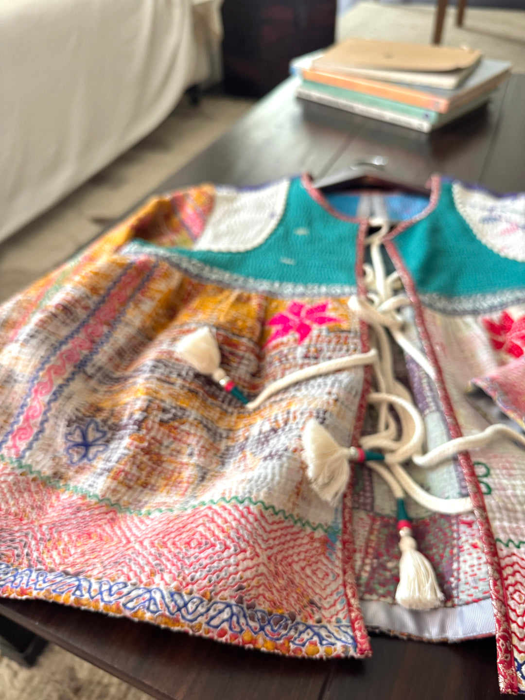XL,Milan, Vintage Kantha, Flared Boho Jacket with Vintage Embroidery kinche Rare - kinchecom