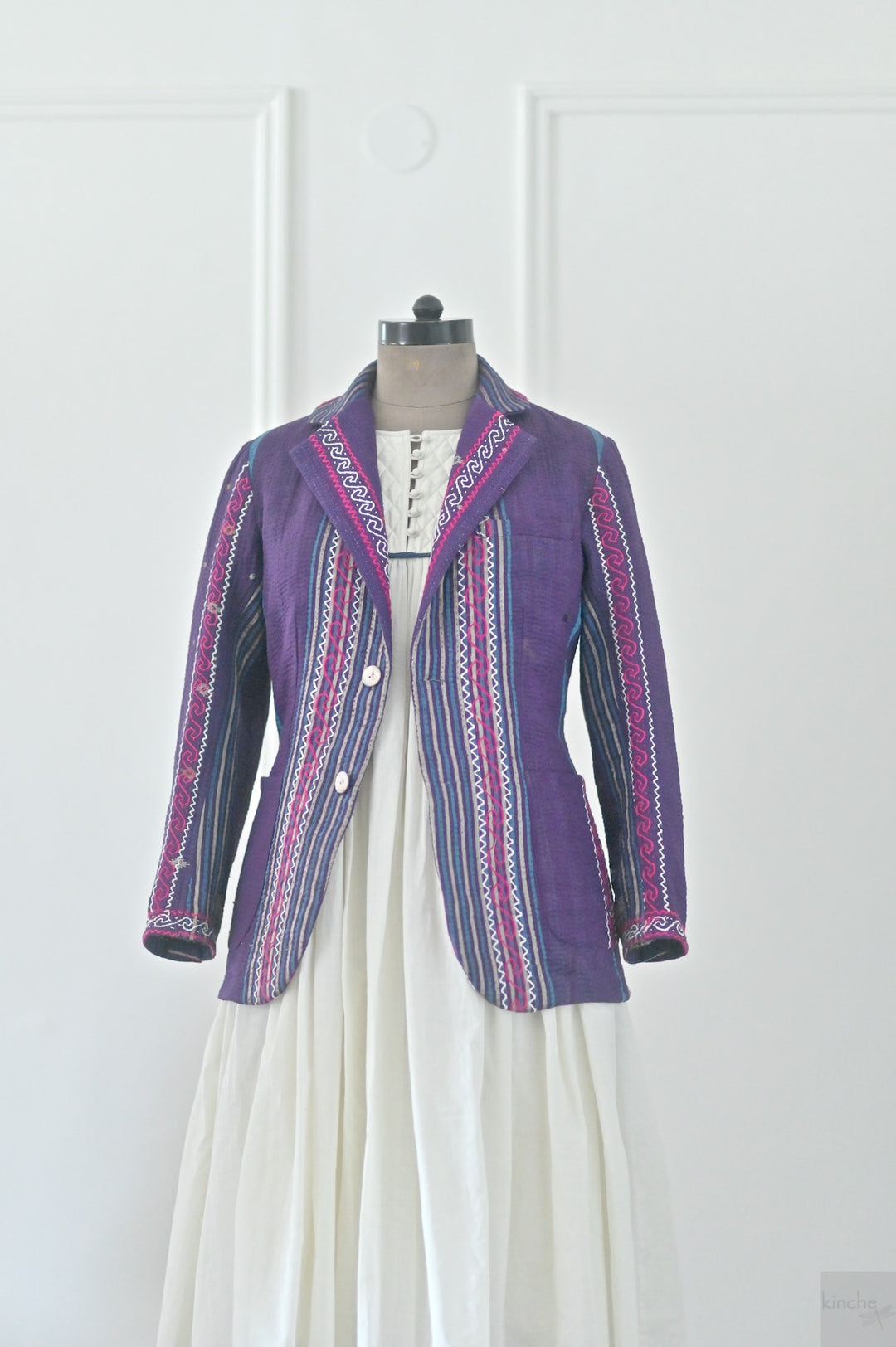 Charlie, Size Large, Antique Kantha Quilt Blazer for Women, One of a Kind - kinchecom