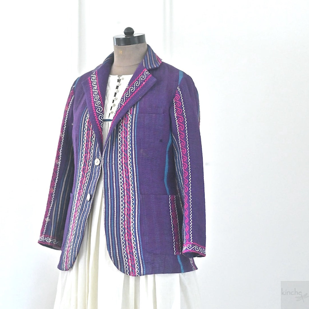 Charlie, Size Large, Antique Kantha Quilt Blazer for Women, One of a Kind - kinchecom