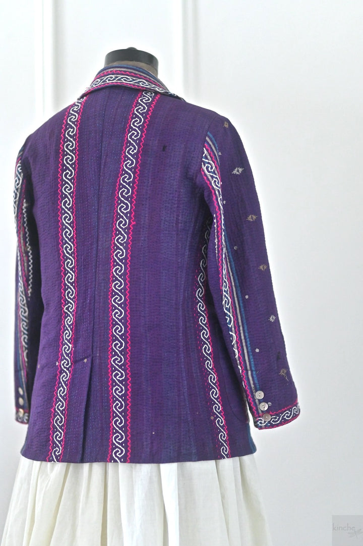 Charlie, Size Large, Antique Kantha Quilt Blazer for Women, One of a Kind - kinchecom