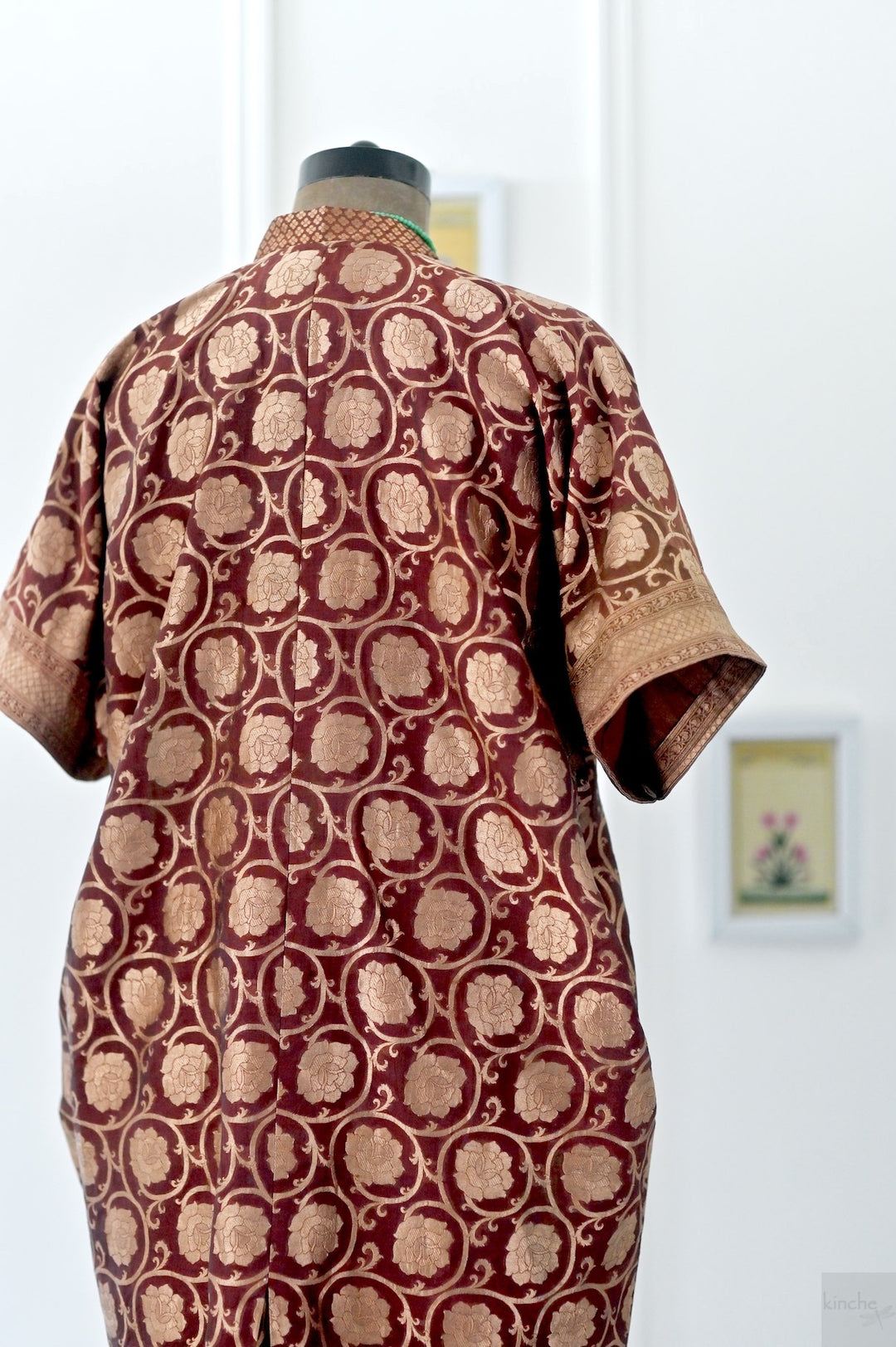 Bursa, Vintage Zari Silk, Bronze and Brown, Kaftan Dress in Size M-L - kinchecom