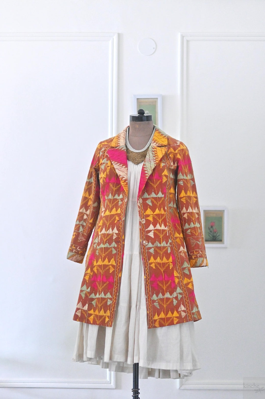Sukhmani Size Large, Blazer Jacket made with Vintage Phulkari Bagh Chaddar - kinchecom