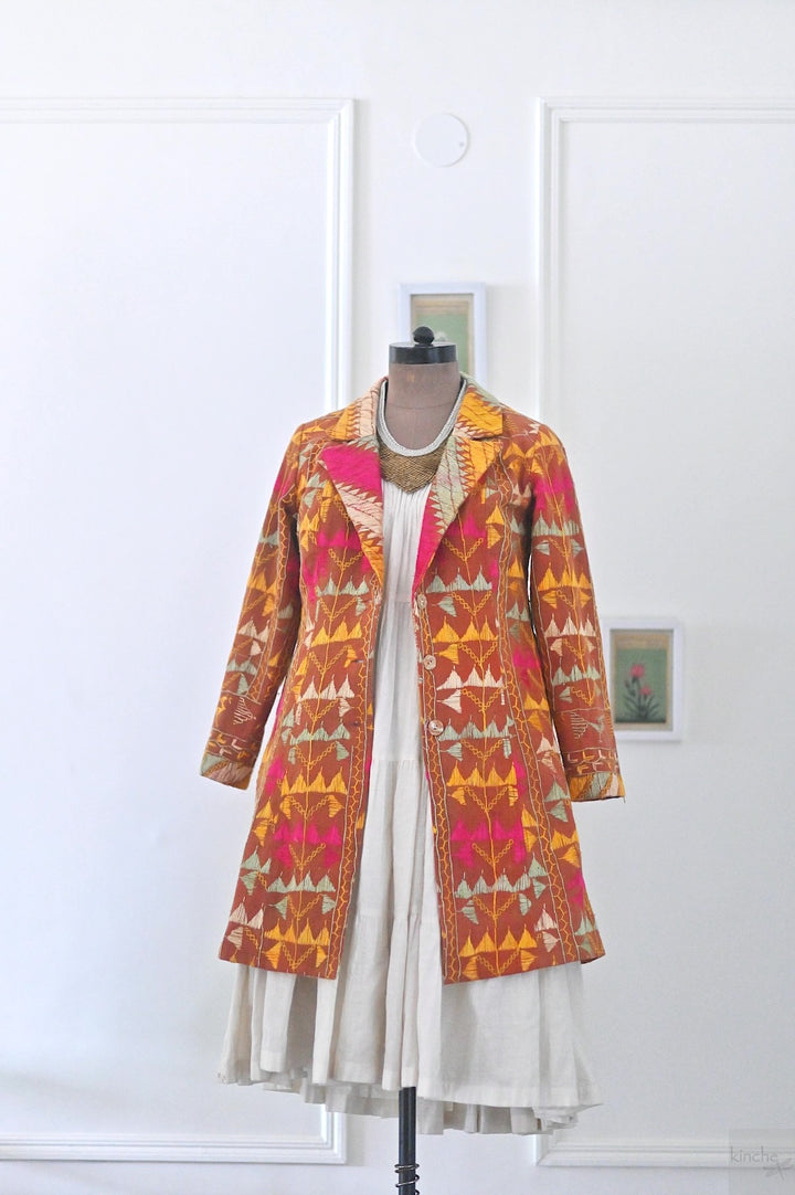 Sukhmani Size Large, Blazer Jacket made with Vintage Phulkari Bagh Chaddar - kinchecom