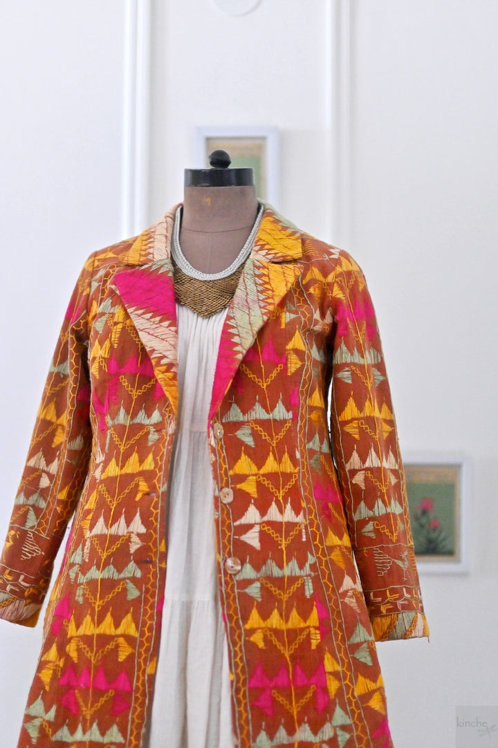 Sukhmani Size Large, Blazer Jacket made with Vintage Phulkari Bagh Chaddar - kinchecom
