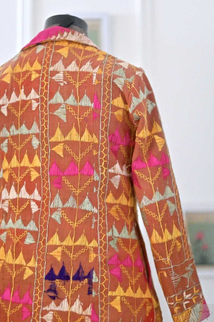 Sukhmani Size Large, Blazer Jacket made with Vintage Phulkari Bagh Chaddar - kinchecom