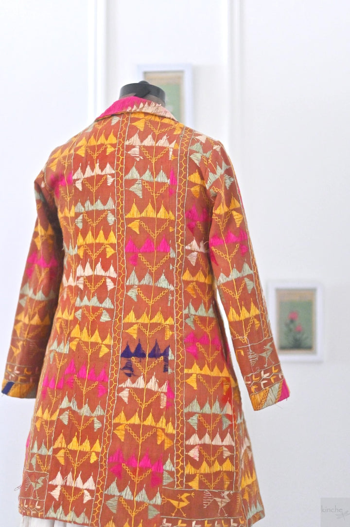 Sukhmani Size Large, Blazer Jacket made with Vintage Phulkari Bagh Chaddar - kinchecom