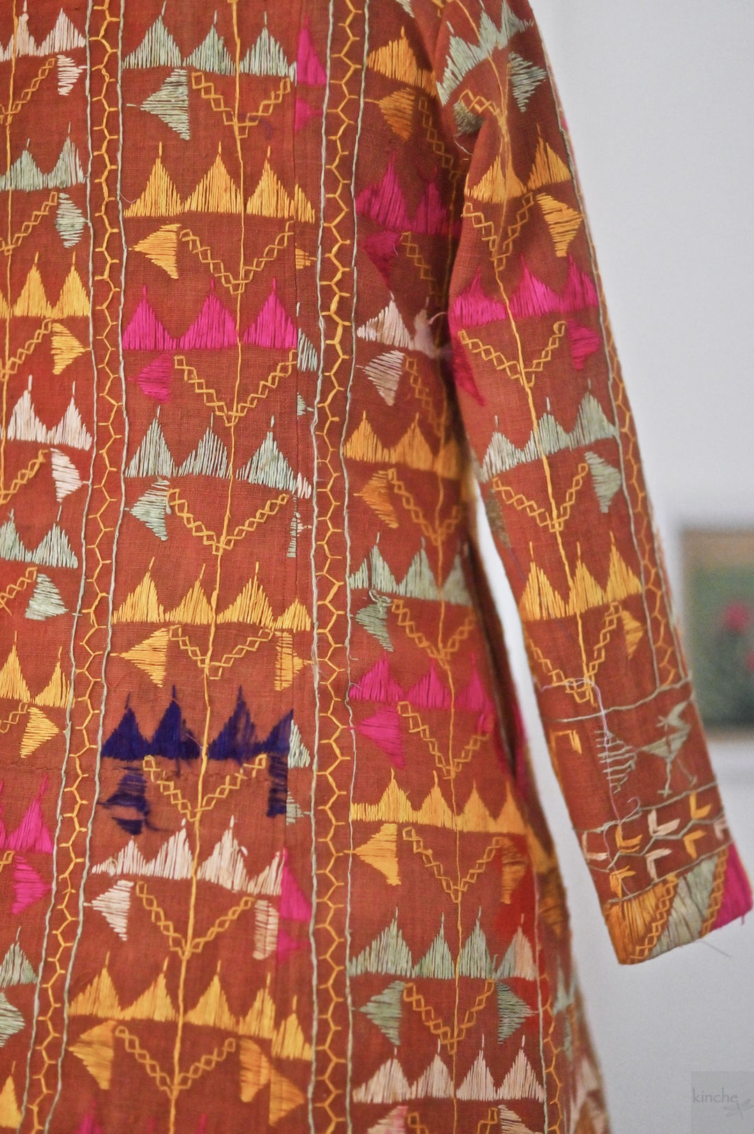 Sukhmani Size Large, Blazer Jacket made with Vintage Phulkari Bagh Chaddar - kinchecom