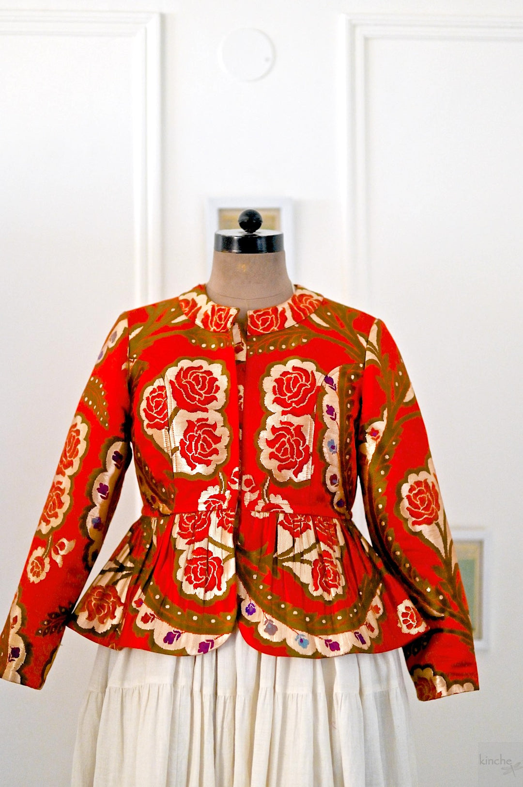 Tenzin, Peplum, Pure Silk and Copper Zari Gyasar Silk Jacket, Handmade - kinchecom