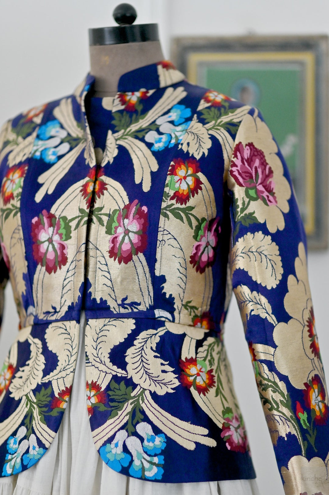 Palden, Navy & Gold, Pure Gyasar Heritage Silk Short Jacket, Handmade - kinchecom