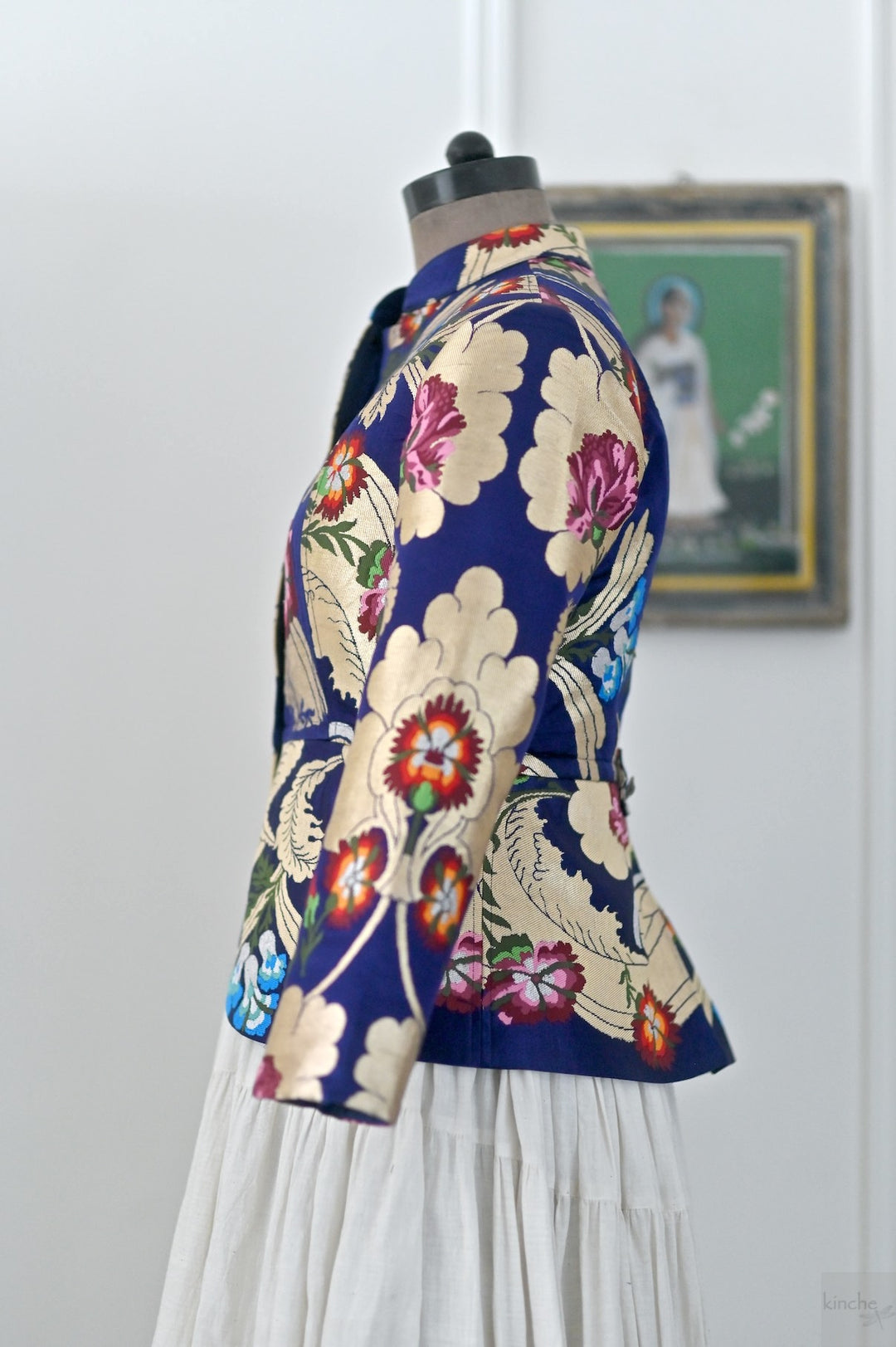 Palden, Navy &amp; Gold, Pure Gyasar Heritage Silk Short Jacket, Handmade - kinchecom