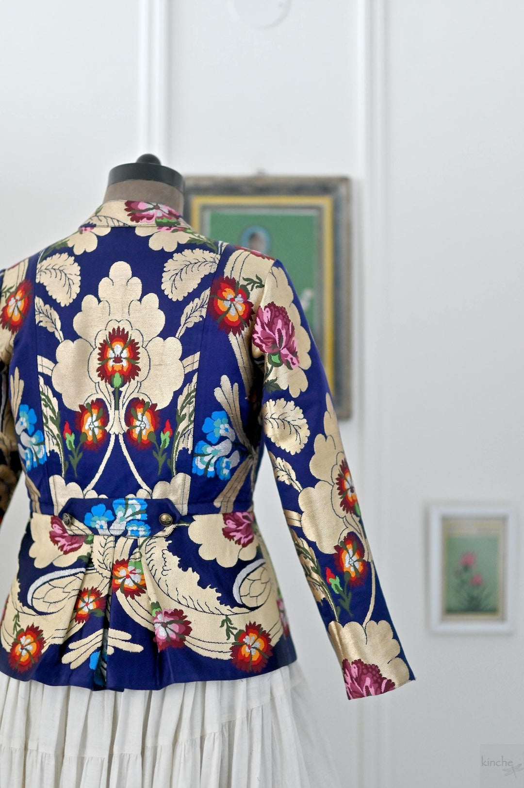 Palden, Navy &amp; Gold, Pure Gyasar Heritage Silk Short Jacket, Handmade - kinchecom