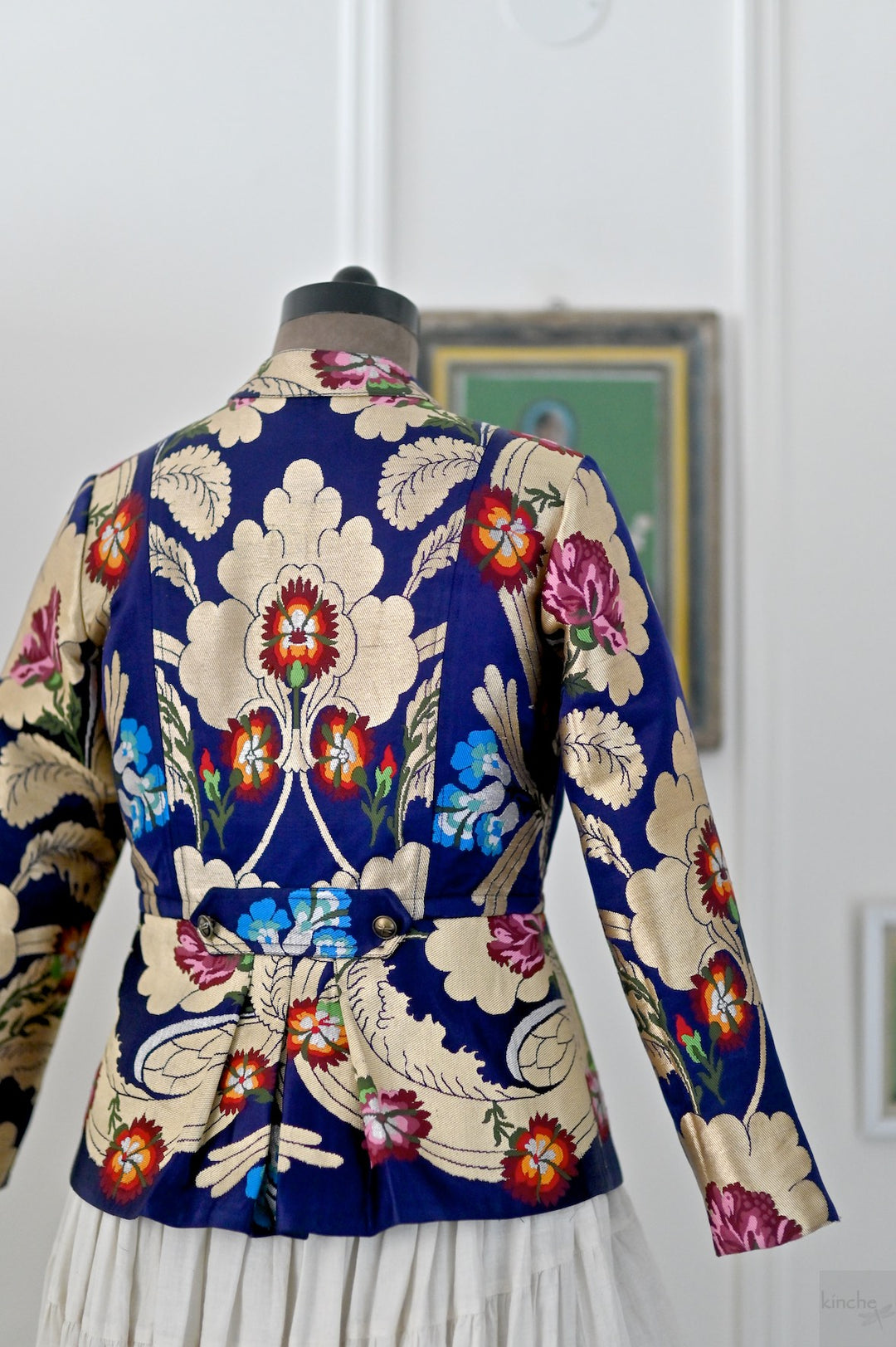 Palden, Navy &amp; Gold, Pure Gyasar Heritage Silk Short Jacket, Handmade - kinchecom
