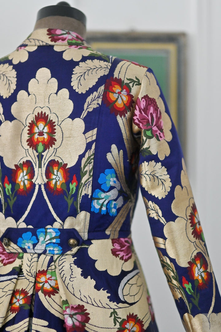 Palden, Navy &amp; Gold, Pure Gyasar Heritage Silk Short Jacket, Handmade - kinchecom