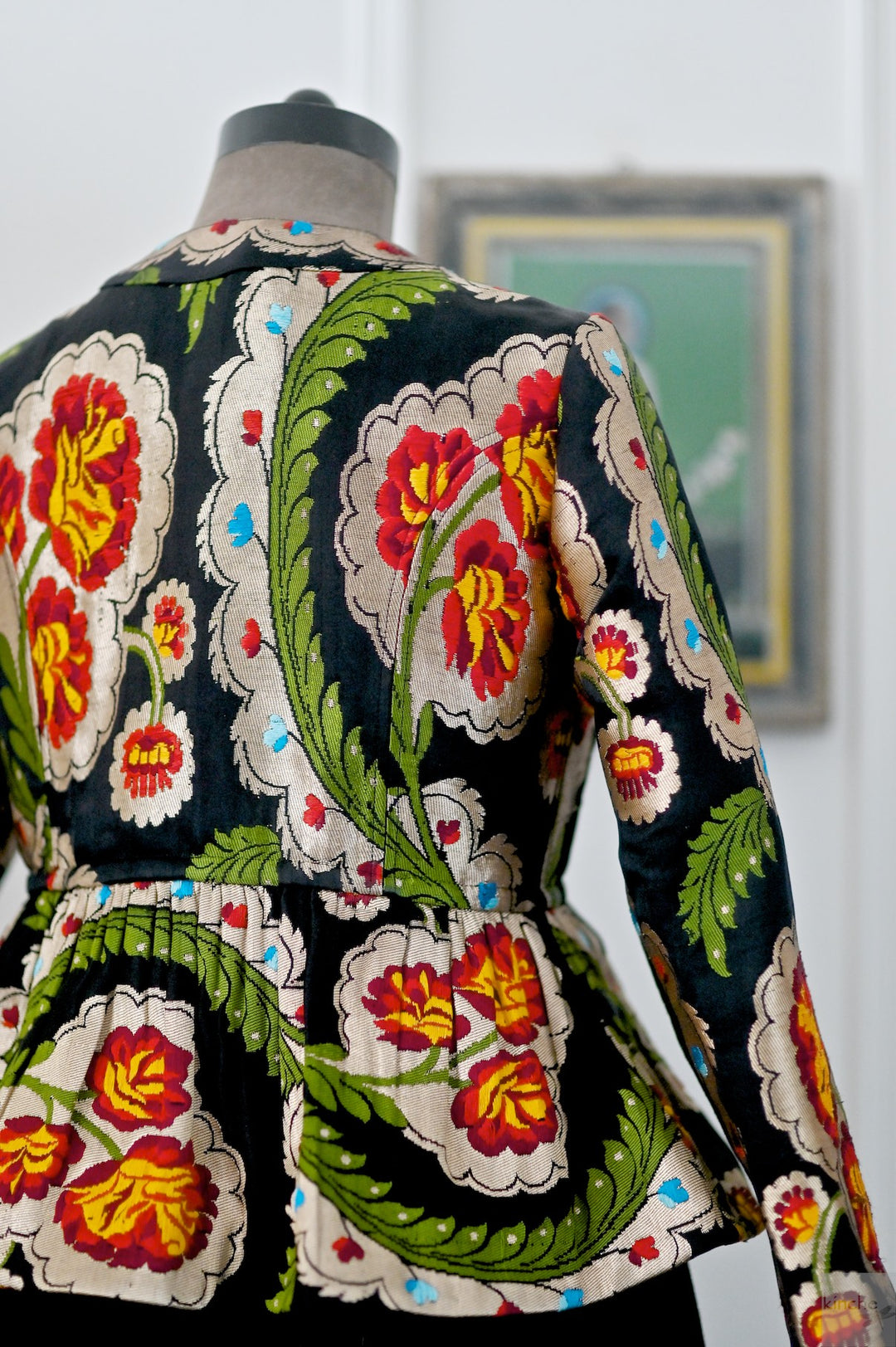 Dolma, Pure Gyasar Silk &amp; Copper Zari, Short Peplum Jacket in Black - kinchecom