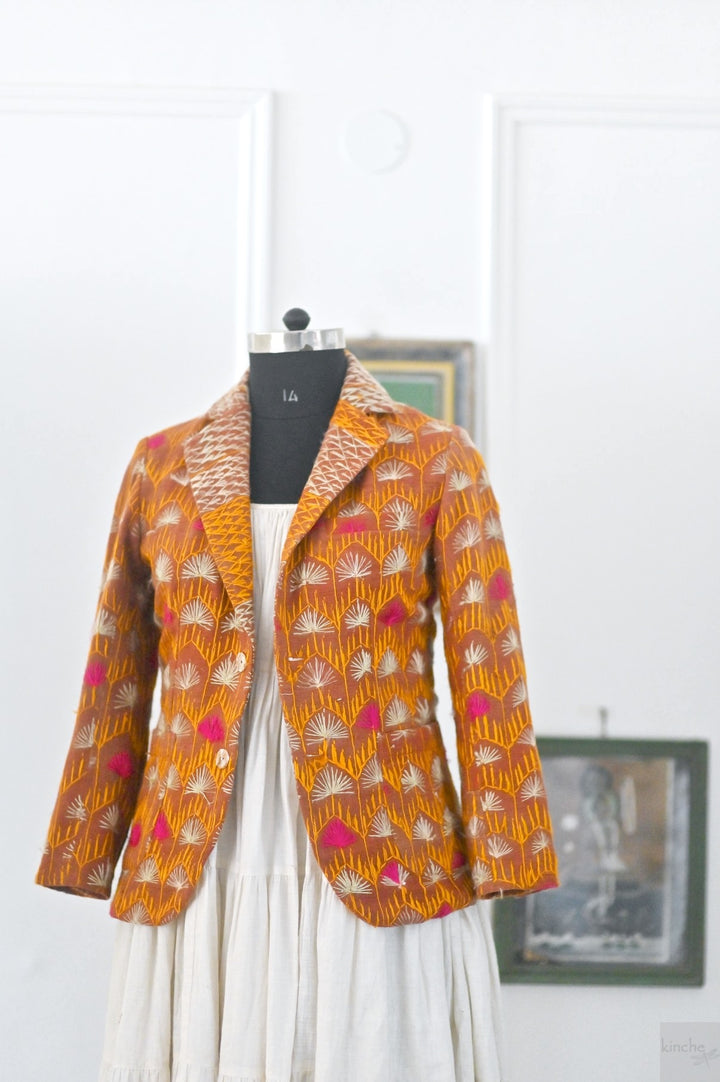 Gurlal, Vintage Phulkari Bagh Chaddar Jacket, Size Large, One of a Kind - kinchecom