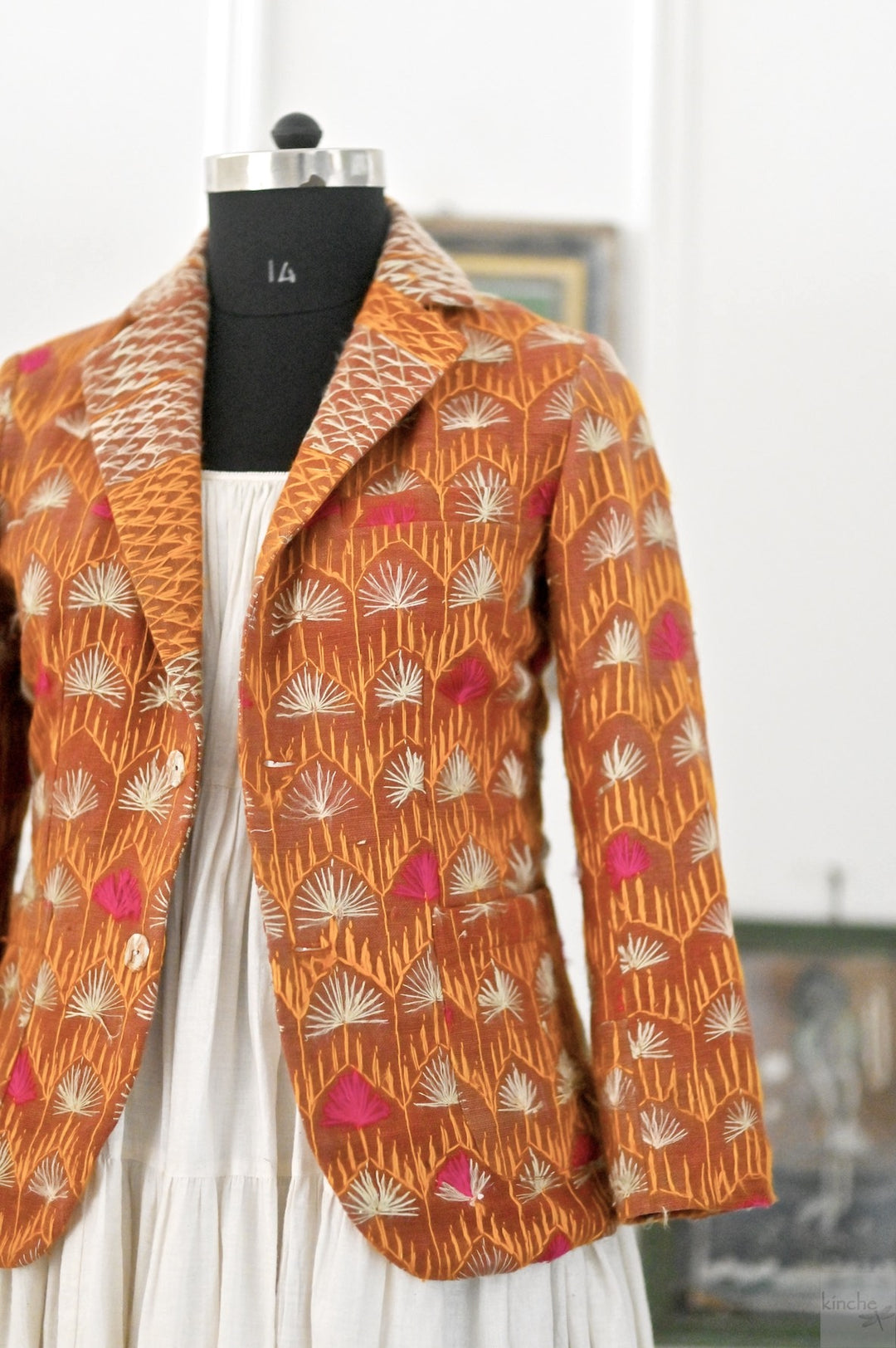 Gurlal, Vintage Phulkari Bagh Chaddar Jacket, Size Large, One of a Kind - kinchecom