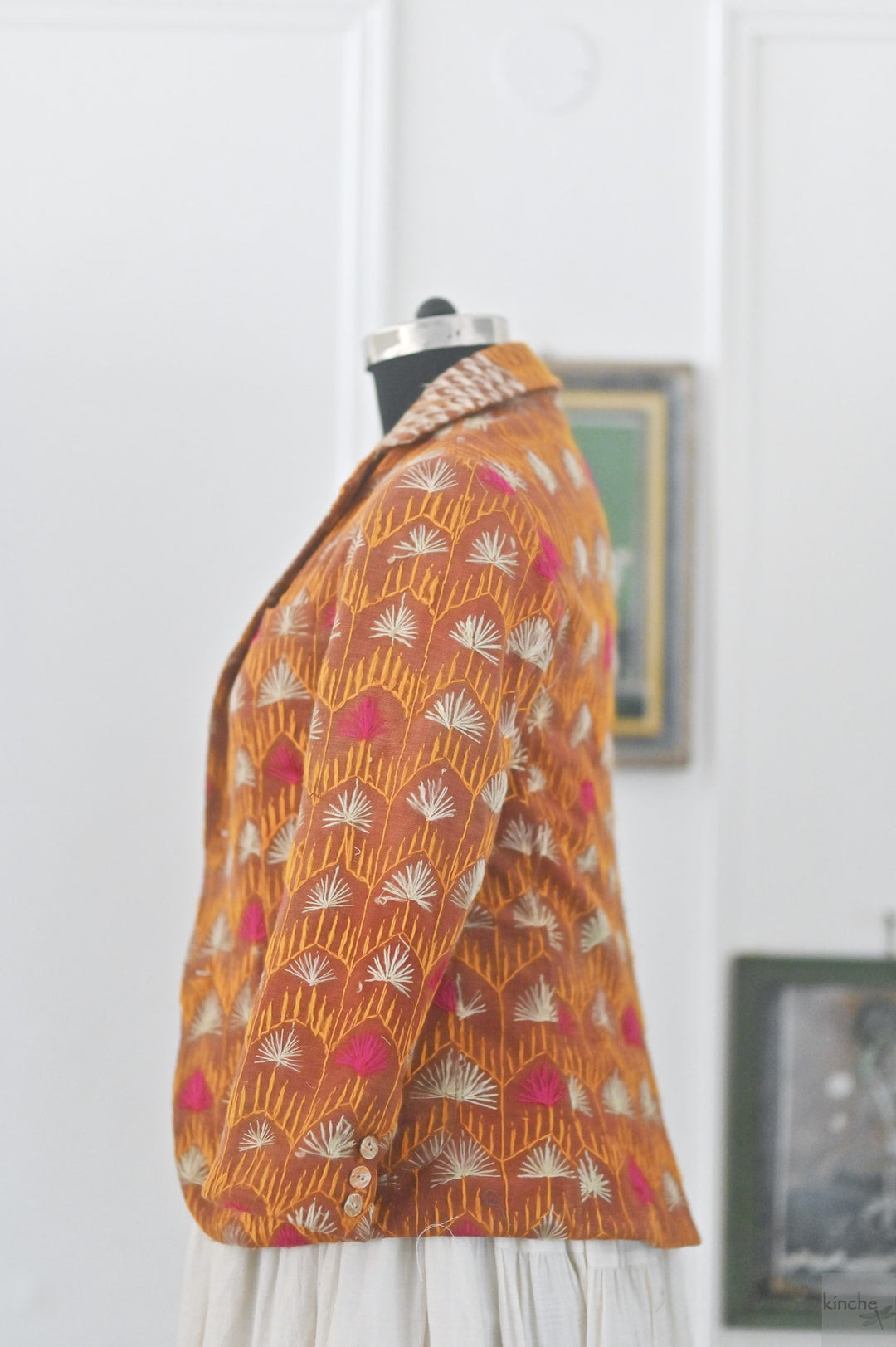 Gurlal, Vintage Phulkari Bagh Chaddar Jacket, Size Large, One of a Kind - kinchecom