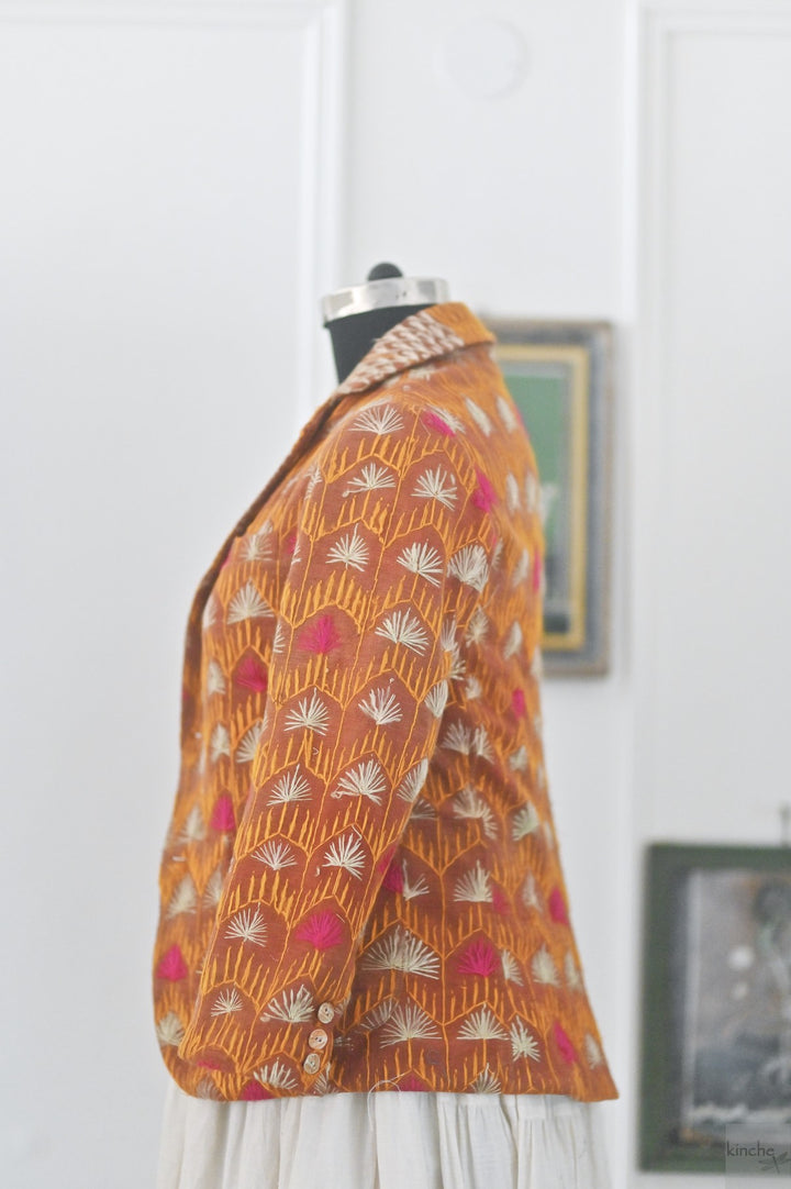 Gurlal, Vintage Phulkari Bagh Chaddar Jacket, Size Large, One of a Kind - kinchecom