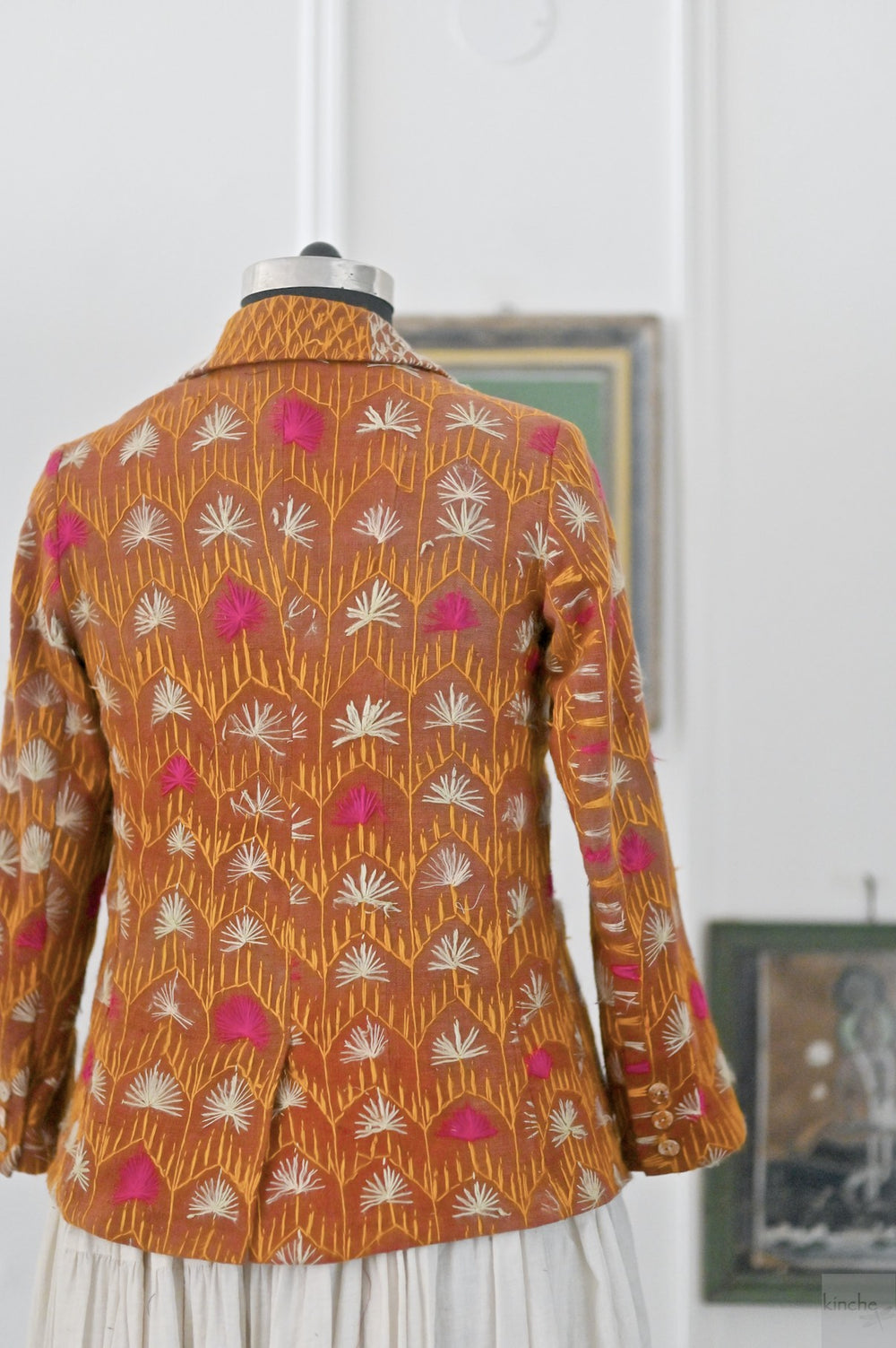 Gurlal, Vintage Phulkari Bagh Chaddar Jacket, Size Large, One of a Kind - kinchecom