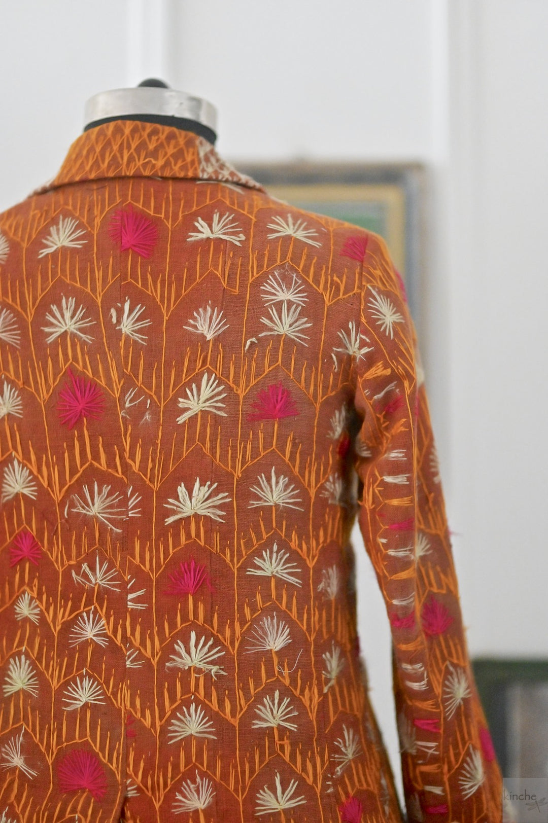 Gurlal, Vintage Phulkari Bagh Chaddar Jacket, Size Large, One of a Kind - kinchecom