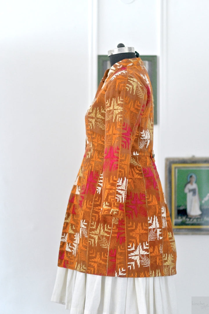 Shrija, Size large, Knee Length Jacket Made of Antique Phulkari Chaddar/ One of a Kind - kinchecom