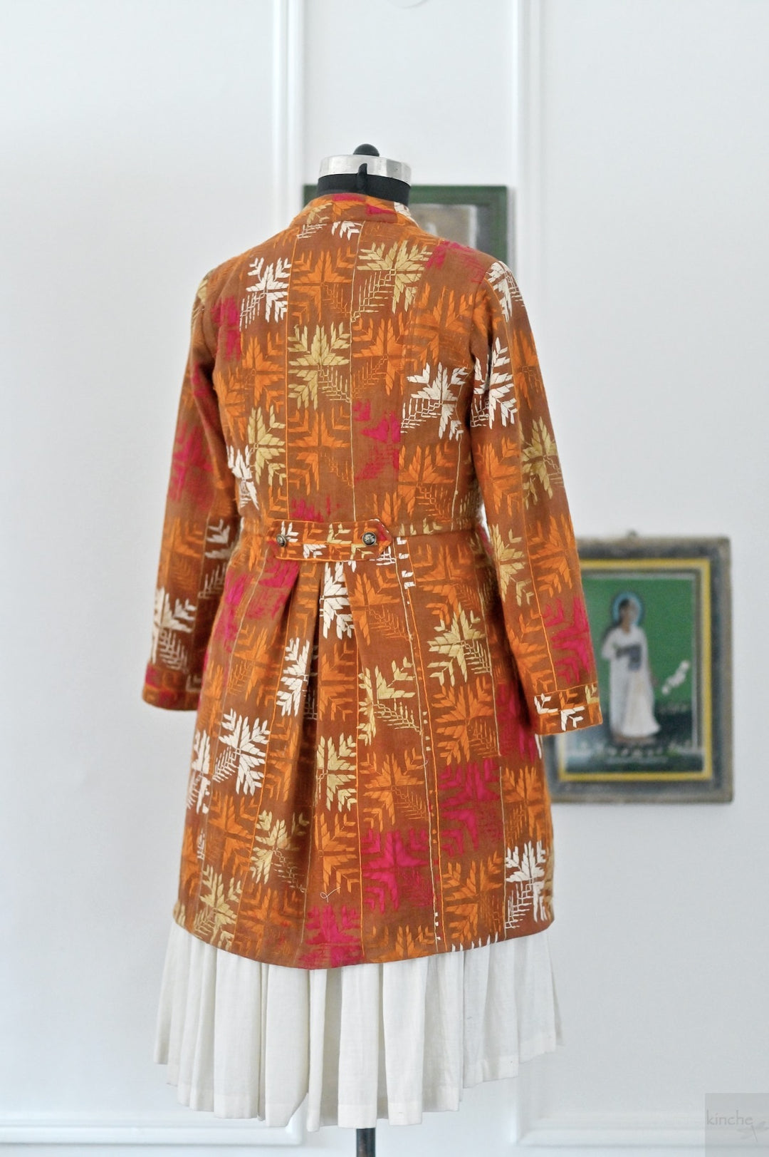 Shrija, Size large, Knee Length Jacket Made of Antique Phulkari Chaddar/ One of a Kind - kinchecom