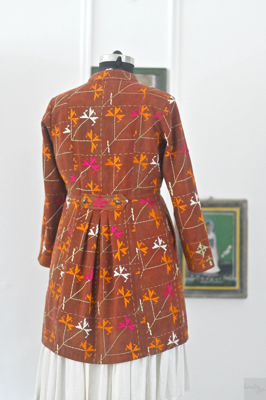 Tegroop, XL, Vintage Bagh Phulkari, Up Cycled Long Jacket - kinchecom