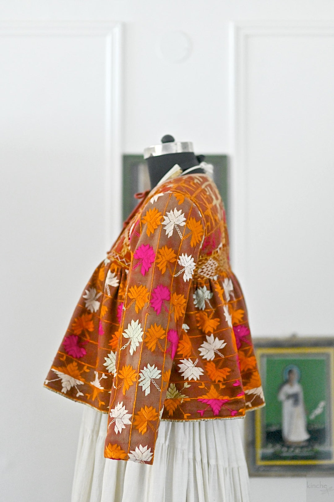 Avreen, Handmade Vintage Phulkari Cropped Boho Jacket, Kediya Style, Large - kinchecom