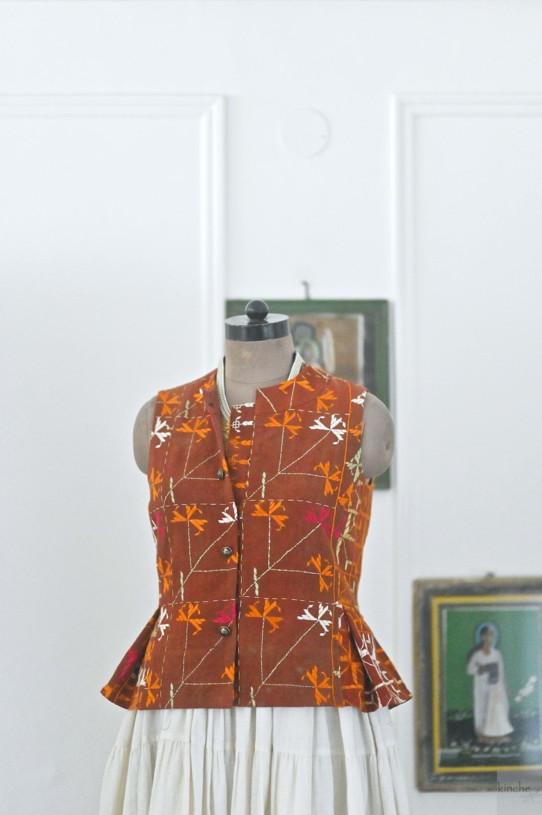 Sidak, One of a Kind, Vintage Bagh Phulkari Vest, Medium - kinchecom