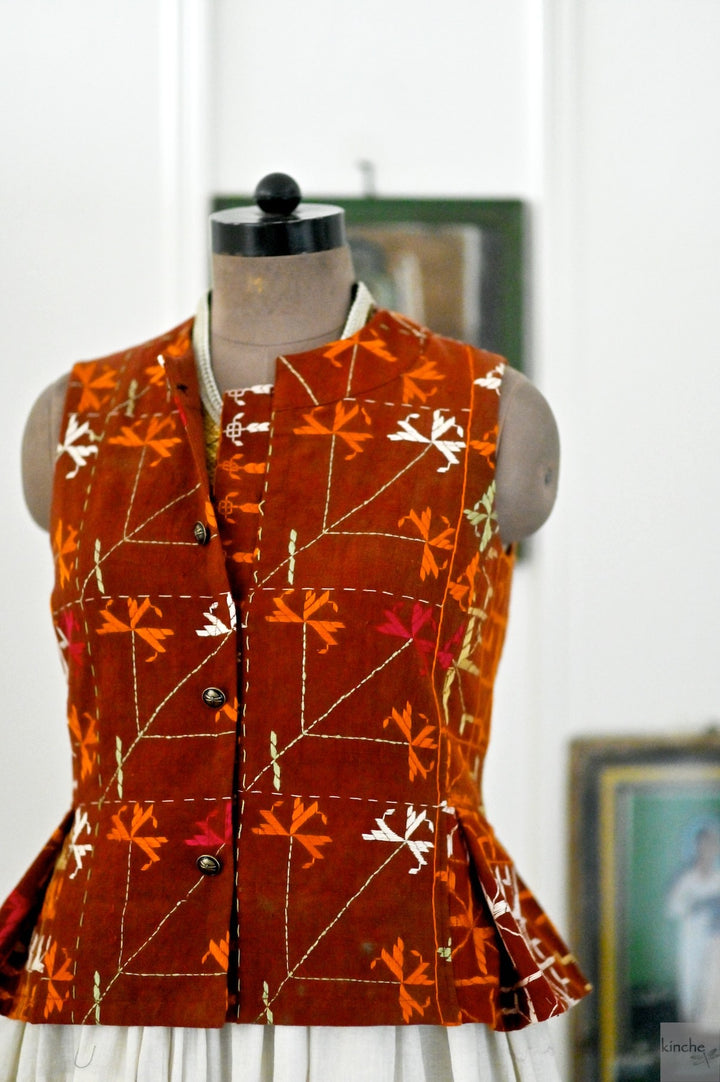 Sidak, One of a Kind, Vintage Bagh Phulkari Vest, Medium - kinchecom