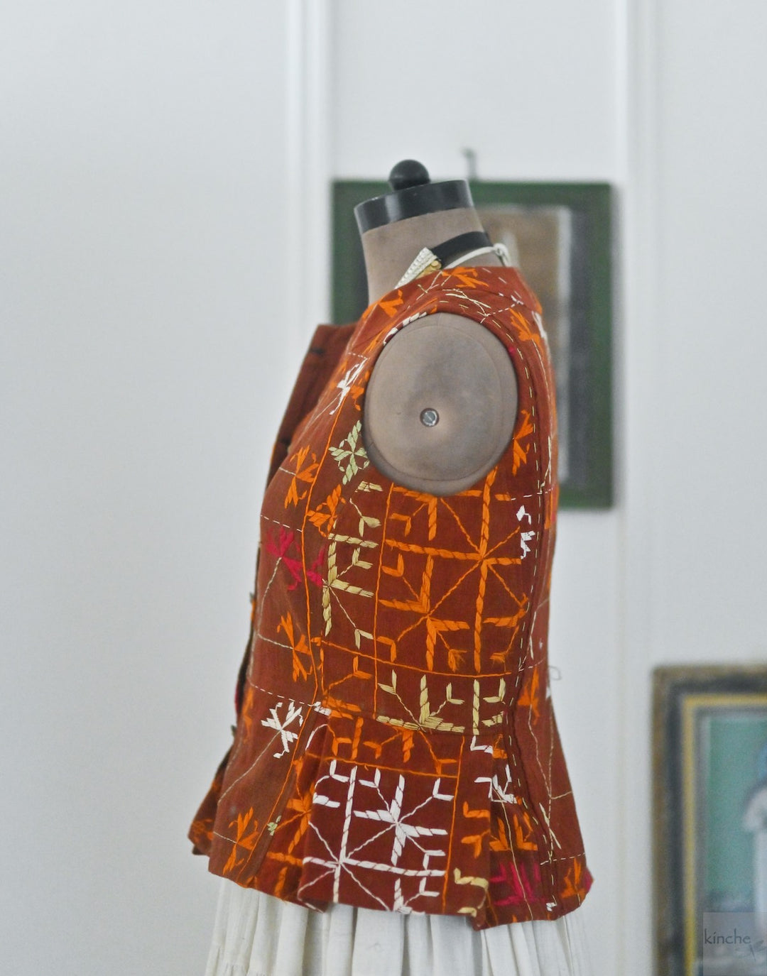Sidak, One of a Kind, Vintage Bagh Phulkari Vest, Medium - kinchecom