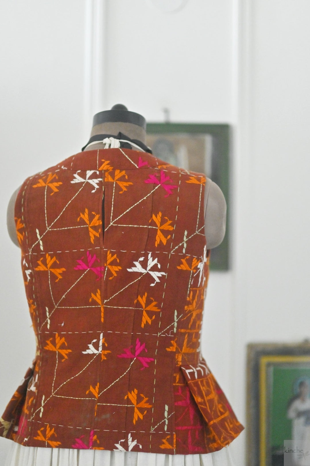 Sidak, One of a Kind, Vintage Bagh Phulkari Vest, Medium - kinchecom