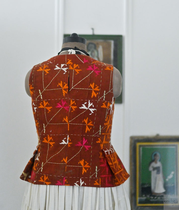 Sidak, One of a Kind, Vintage Bagh Phulkari Vest, Medium - kinchecom