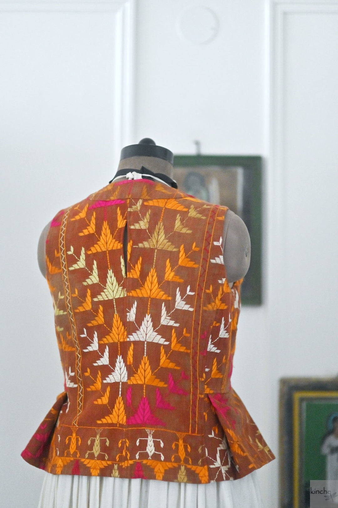 Baani, One of a Kind, Vintage Bagh Phulkari Vest, Medium - kinchecom