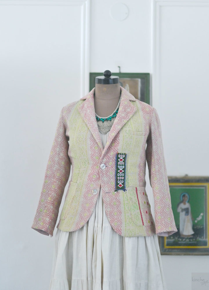 Kai, Vintage Kanta Quilt Jacket with Rabari Kutch Patchwork, Hand Embroidered, Medium - kinchecom