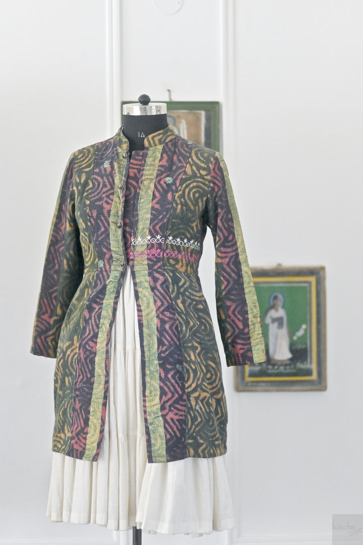 Masuda, Vintage Kantha Quilt, Hand Embroidered and Hand Block Printed, Large - kinchecom