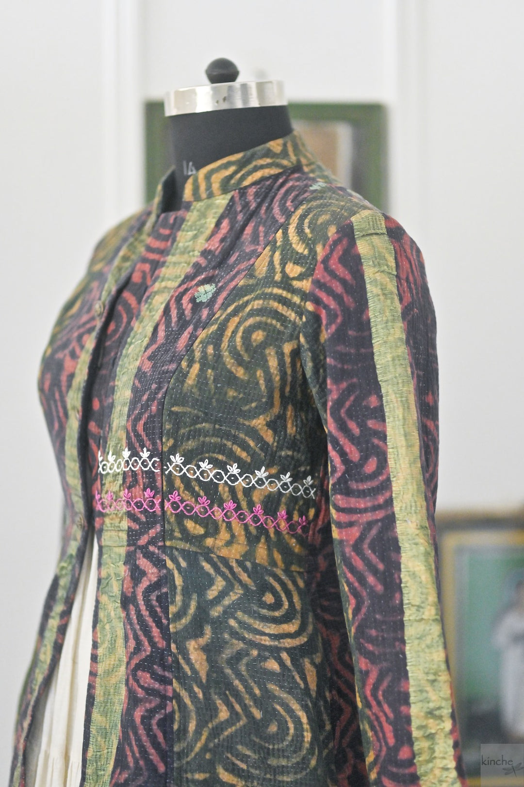 Masuda, Vintage Kantha Quilt, Hand Embroidered and Hand Block Printed, Large - kinchecom