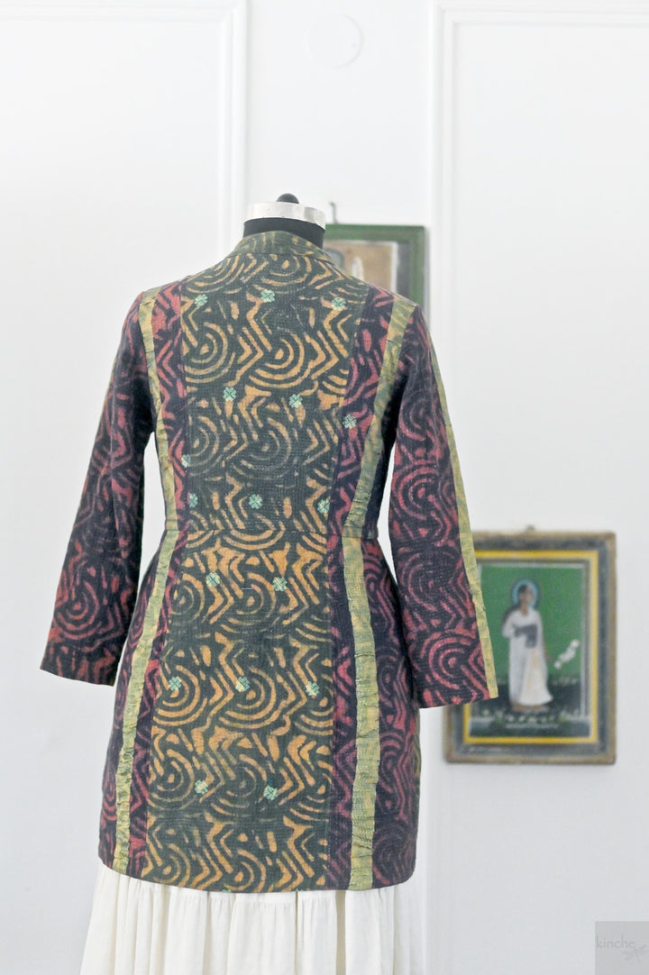 Masuda, Vintage Kantha Quilt, Hand Embroidered and Hand Block Printed, Large - kinchecom