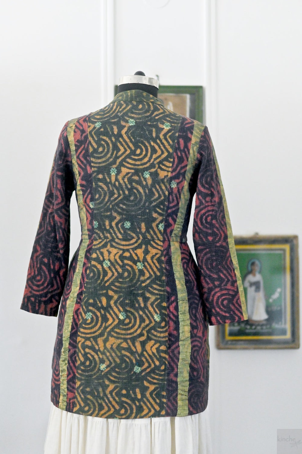 Masuda, Vintage Kantha Quilt, Hand Embroidered and Hand Block Printed, Large - kinchecom