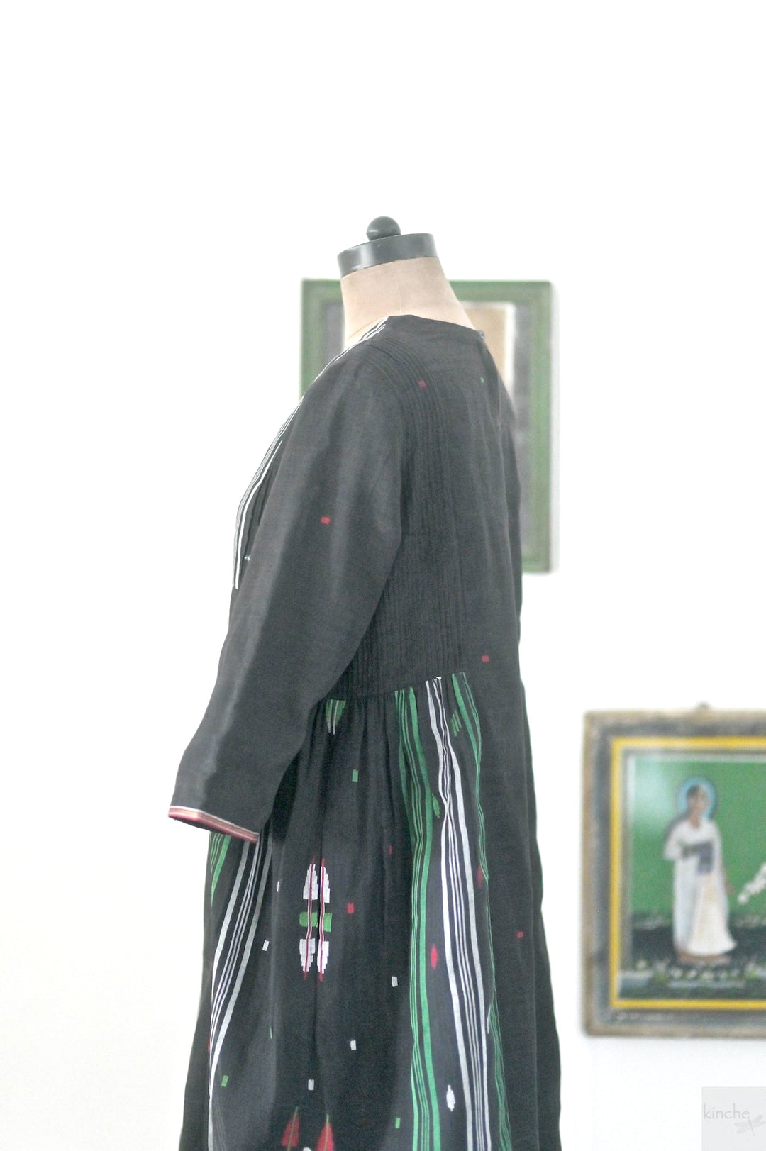 Zainab, Vintage Jamdani Saree, Up Cycled dress in M/L - kinchecom