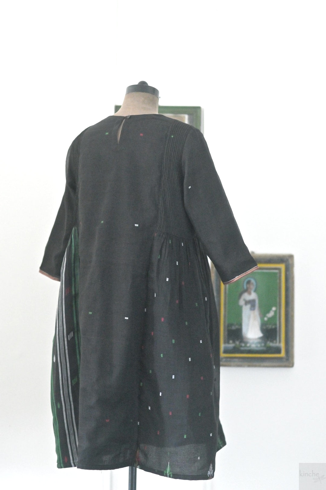 Zainab, Vintage Jamdani Saree, Up Cycled dress in M/L - kinchecom