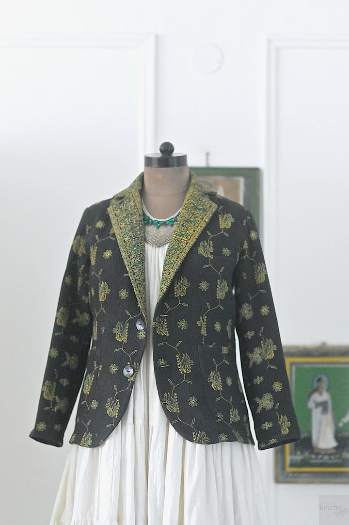 Ashton, Vintage Kanta Quilt Blazer Jacket in Black, Medium - kinchecom