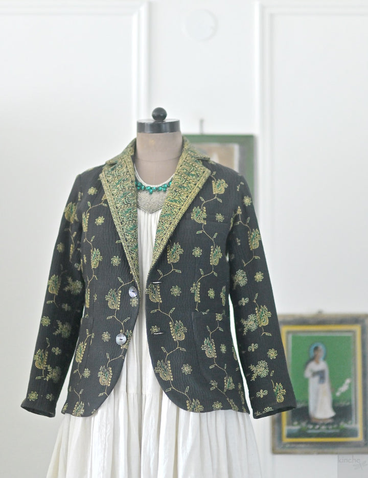 Ashton, Vintage Kanta Quilt Blazer Jacket in Black, Medium - kinchecom
